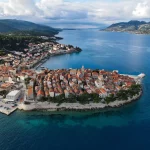 aerial view of the old town of Korcula in Croatia