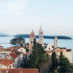 Beautiful Rab town with four towers. Rab island, Croatia.