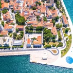 City of Zadar aerial panoramic view of historic peninsula, tourist destination in Dalmatia region of Croatia
