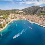 Drone panorama, Island Hvar, City of Hvar, Dalmatia, Croatia