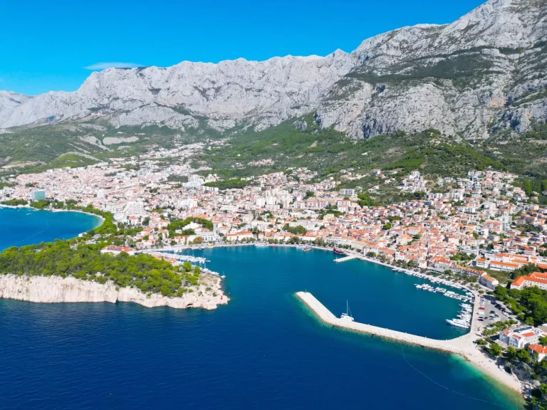Makarska town Croatia Dalmatian coast  aerial high point of view