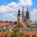 Panoramic view of the historic center of Zagreb, Croatia. Catholic Neo-Gothic Cathedral of Zagreb.